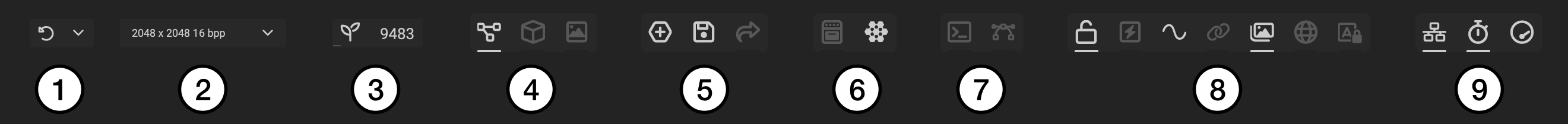 Canvas Toolbar with sections numbered